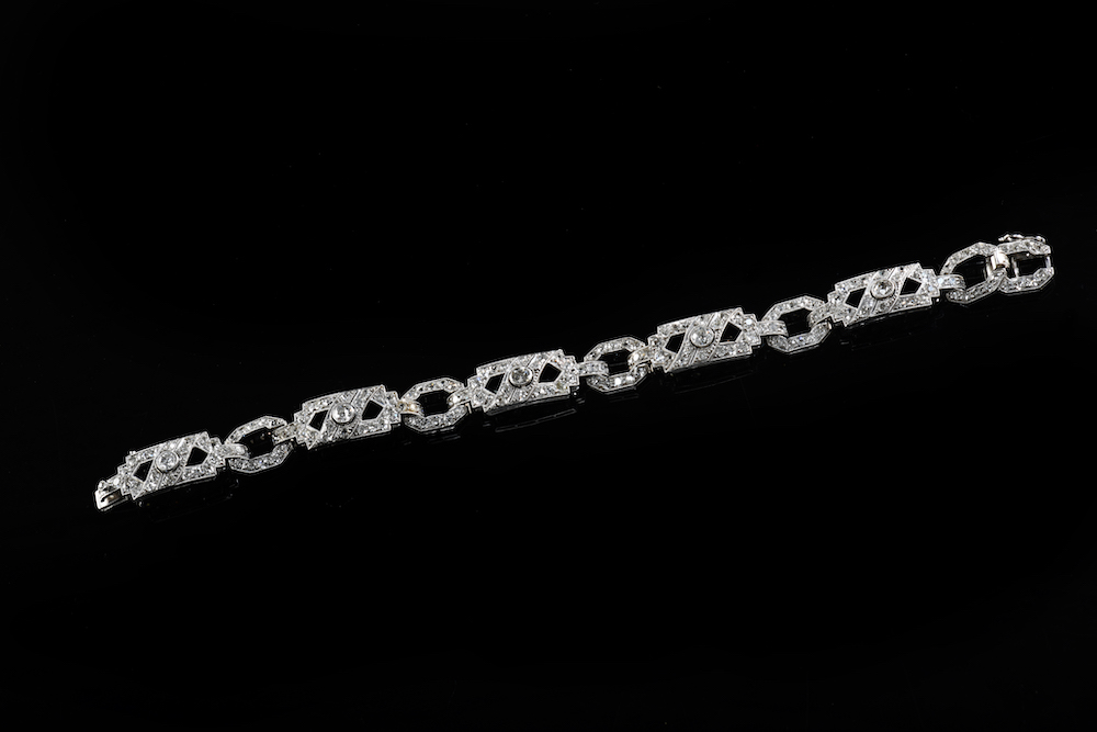 An Art Deco Platinum Bracelet Set With Diamonds. Sold For £3,500