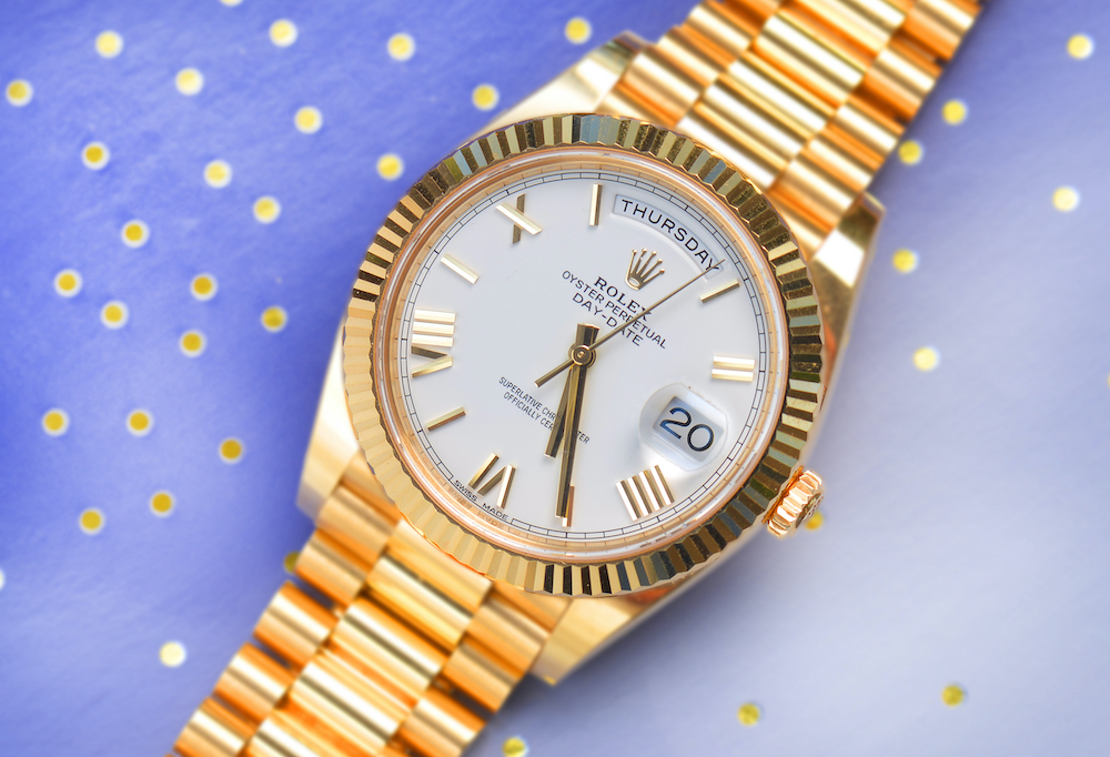 Rolex Oyster Perpetual Day Date 40 18Ct Gold Gentleman's Automatic Wristwatch. Sold For £26,600